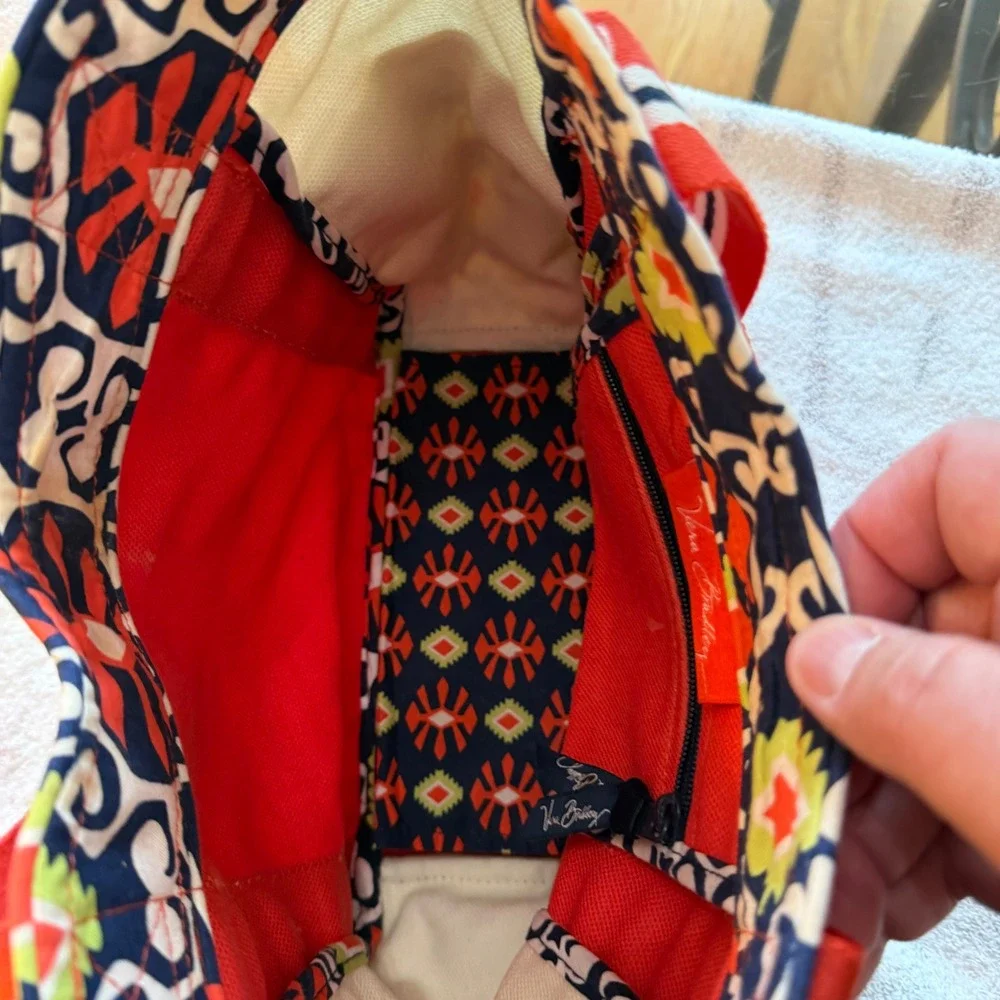 Vera Bradley Tote Bag Womens Medium Red Canvas Geometric Floral Striped Straps